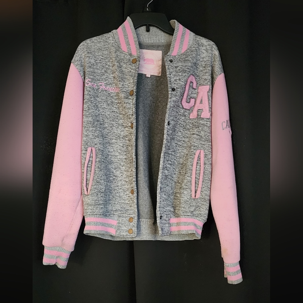 California CityWear Women's San Francisco Pink&Gray Snap Button Down SizeM Used